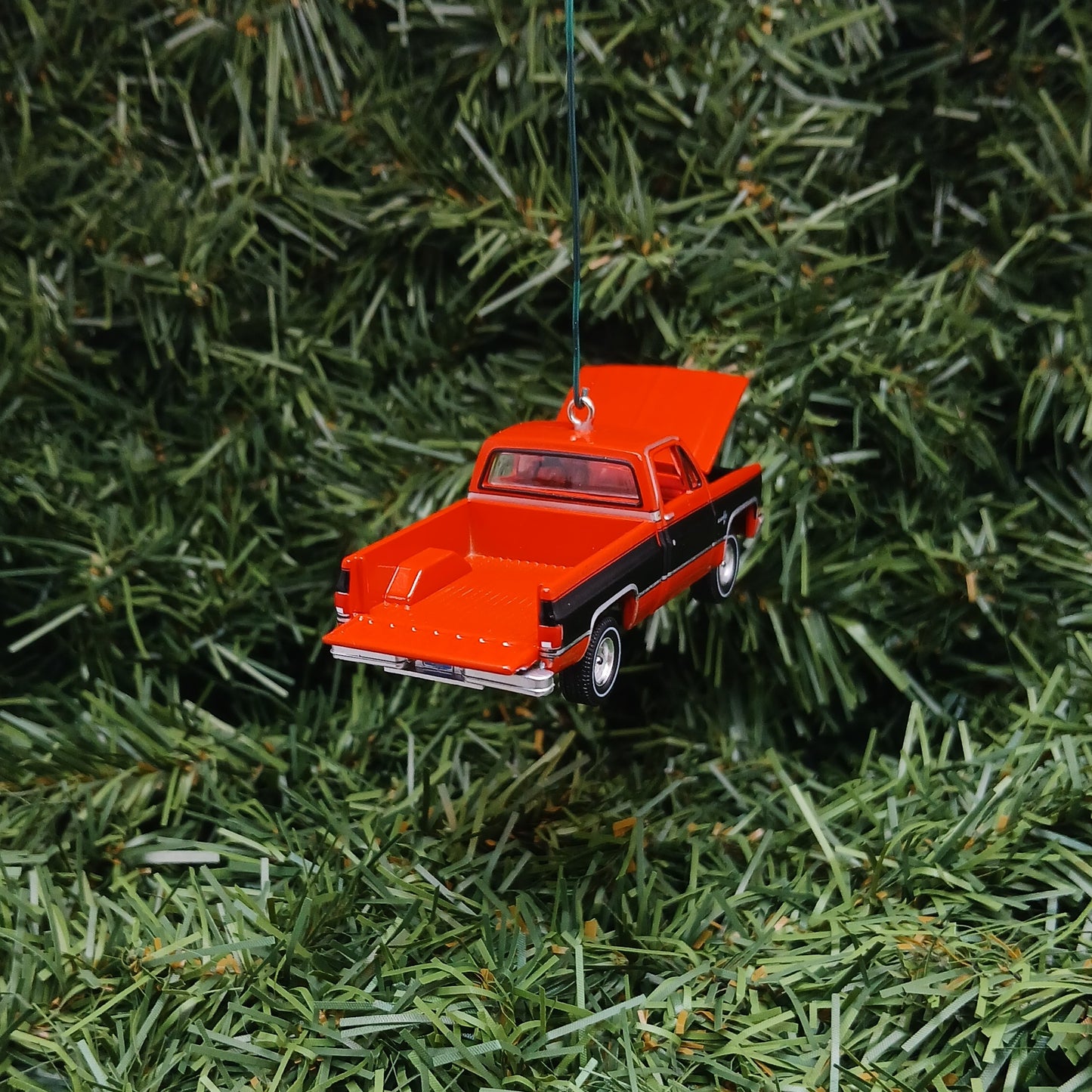Chevy 1984 C-10 Silverado Ornament Christmas Gift Chevrolet Fleetside Short Bed Truck Red-Orange Black