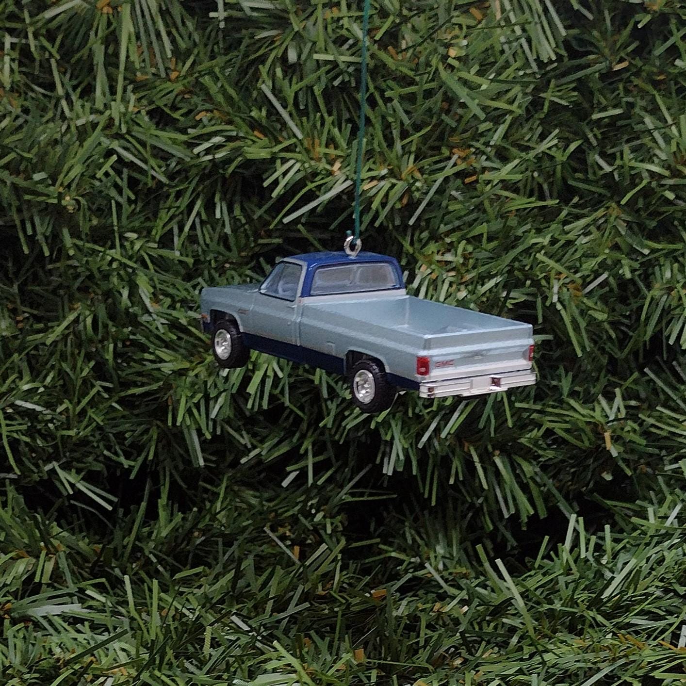 GMC Sierra Ornament 1985 2500 Truck Christmas Gift General Motors Pickup Xmas Decoration K2500 Silver/Blue
