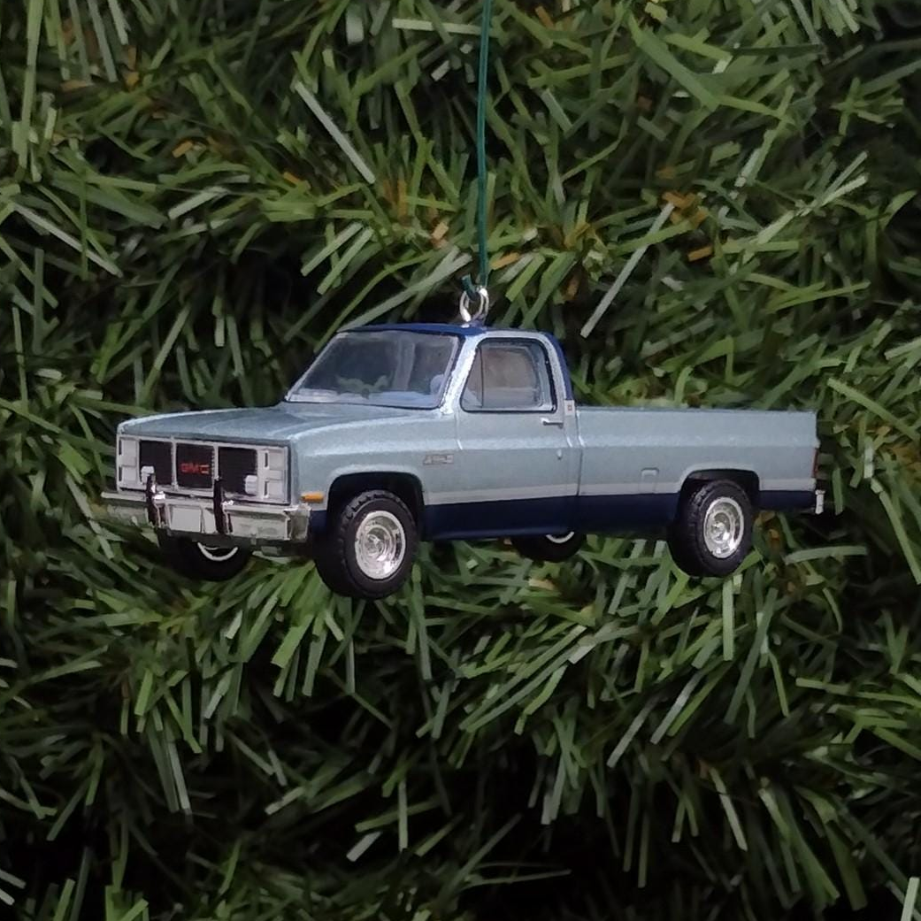 GMC Sierra Ornament 1985 2500 Truck Christmas Gift General Motors Pickup Xmas Decoration K2500 Silver/Blue