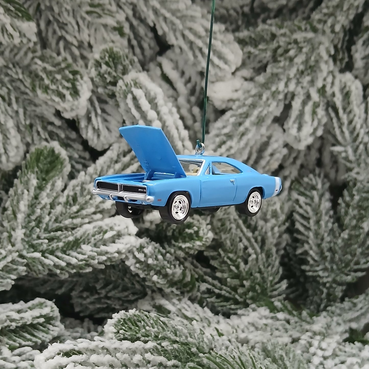 DODGE 1969 CHARGER R/T Ornament Christmas Tree Decoration Gift Light Blue Hood Opens