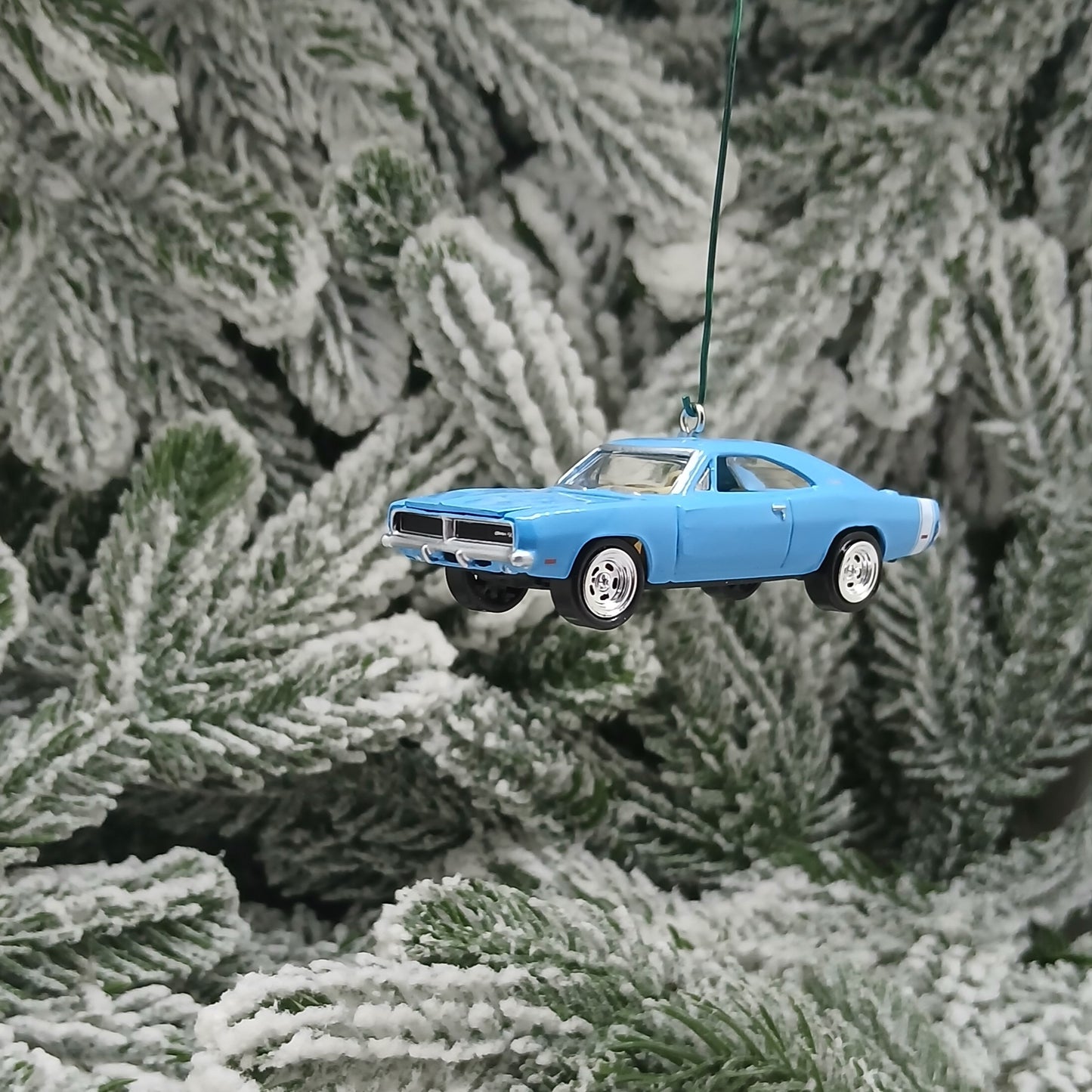 DODGE 1969 CHARGER R/T Ornament Christmas Tree Decoration Gift Light Blue Hood Opens