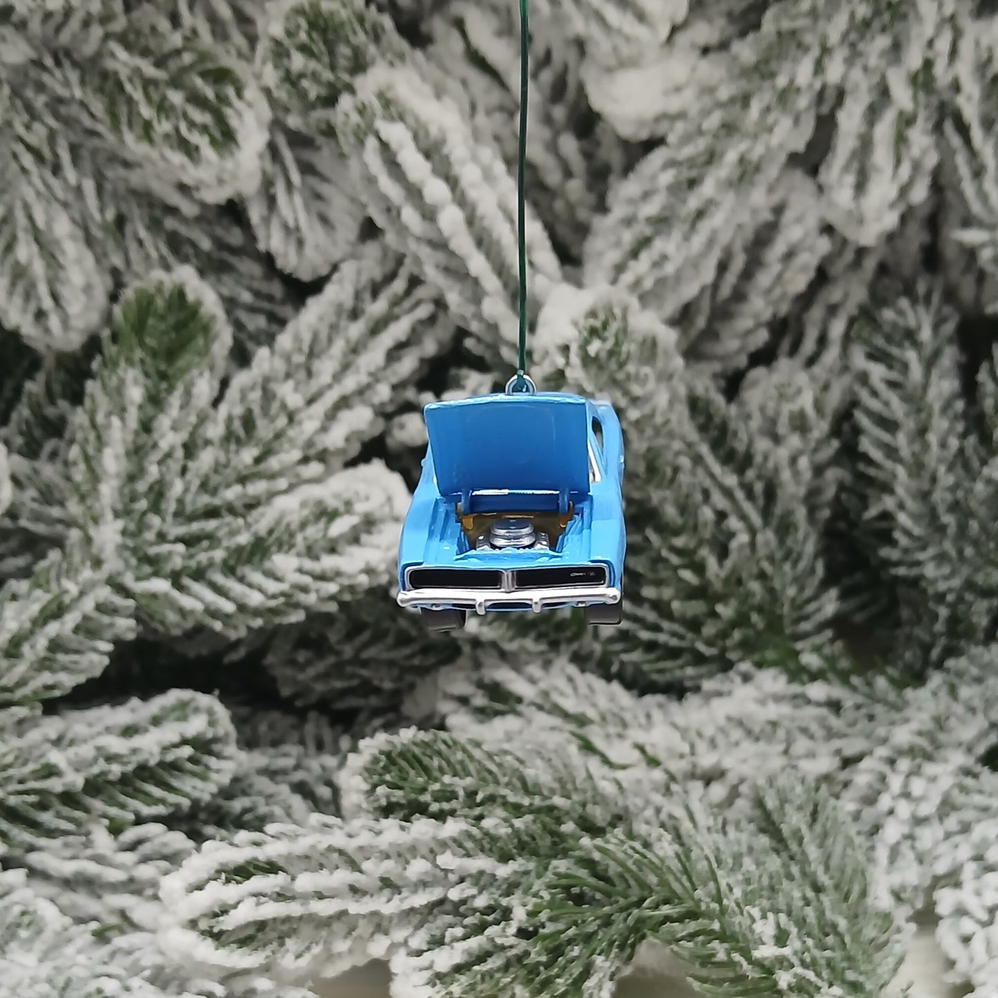 DODGE 1969 CHARGER R/T Ornament Christmas Tree Decoration Gift Light Blue Hood Opens