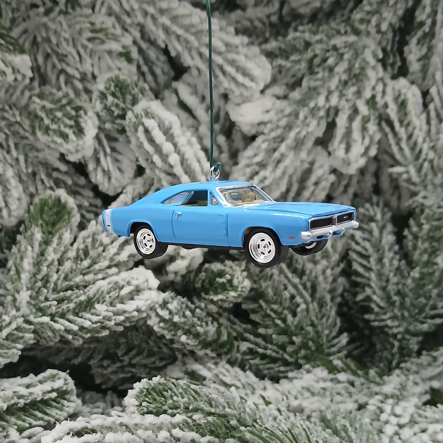 DODGE 1969 CHARGER R/T Ornament Christmas Tree Decoration Gift Light Blue Hood Opens
