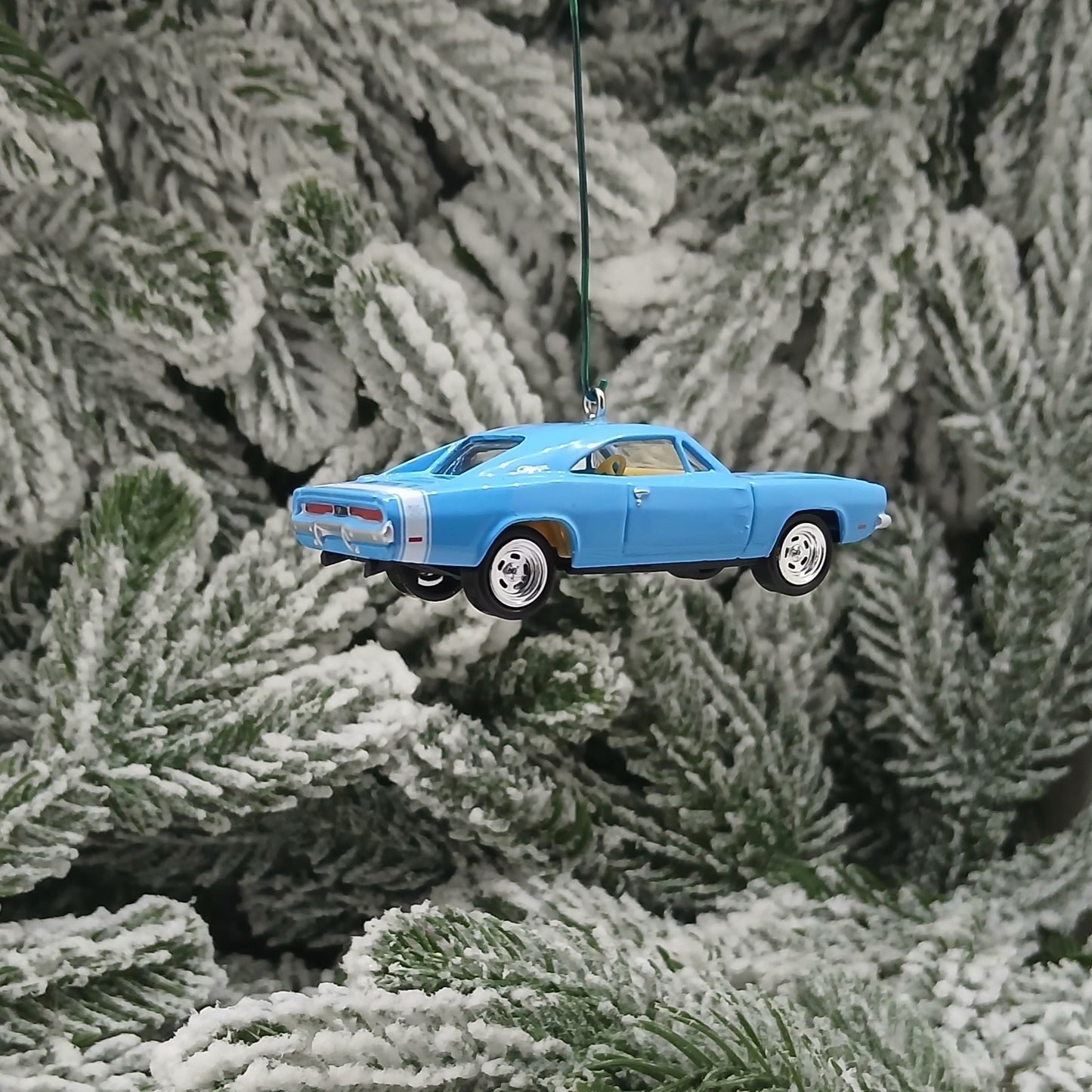 DODGE 1969 CHARGER R/T Ornament Christmas Tree Decoration Gift Light Blue Hood Opens