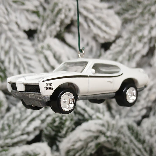 PONTIAC GTO JUDGE 1969 Ornament Christmas Tree Decoration Unique Automotive Xmas Gift Idea White Hood Opens