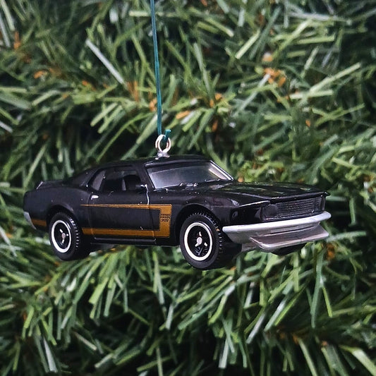 Ford Mustang Ornament 1969 Boss 302 Christmas Gift Xmas Tree Decoration Black Hood Opens