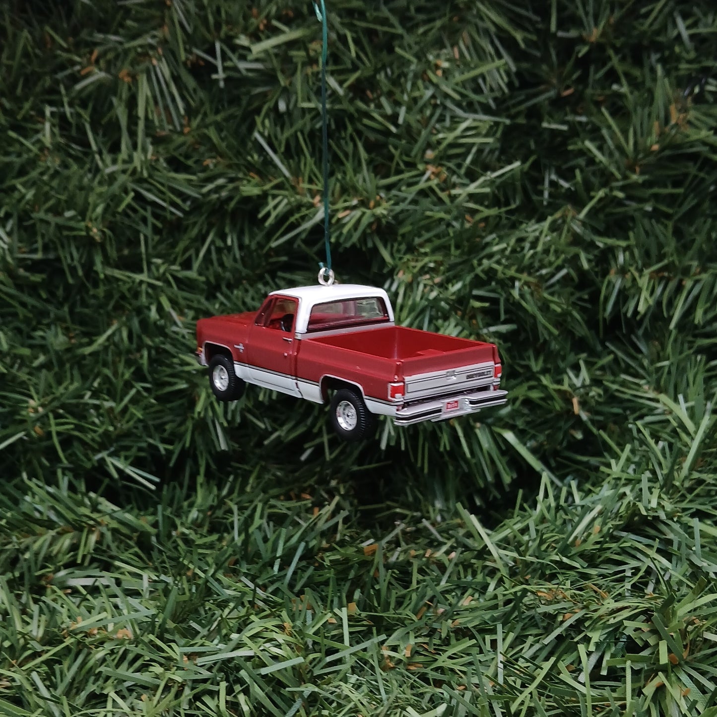 Chevy 1981 C-10 Silverado Ornament Christmas Gift Chevrolet Fleetside Short Bed Truck Carmine Red White