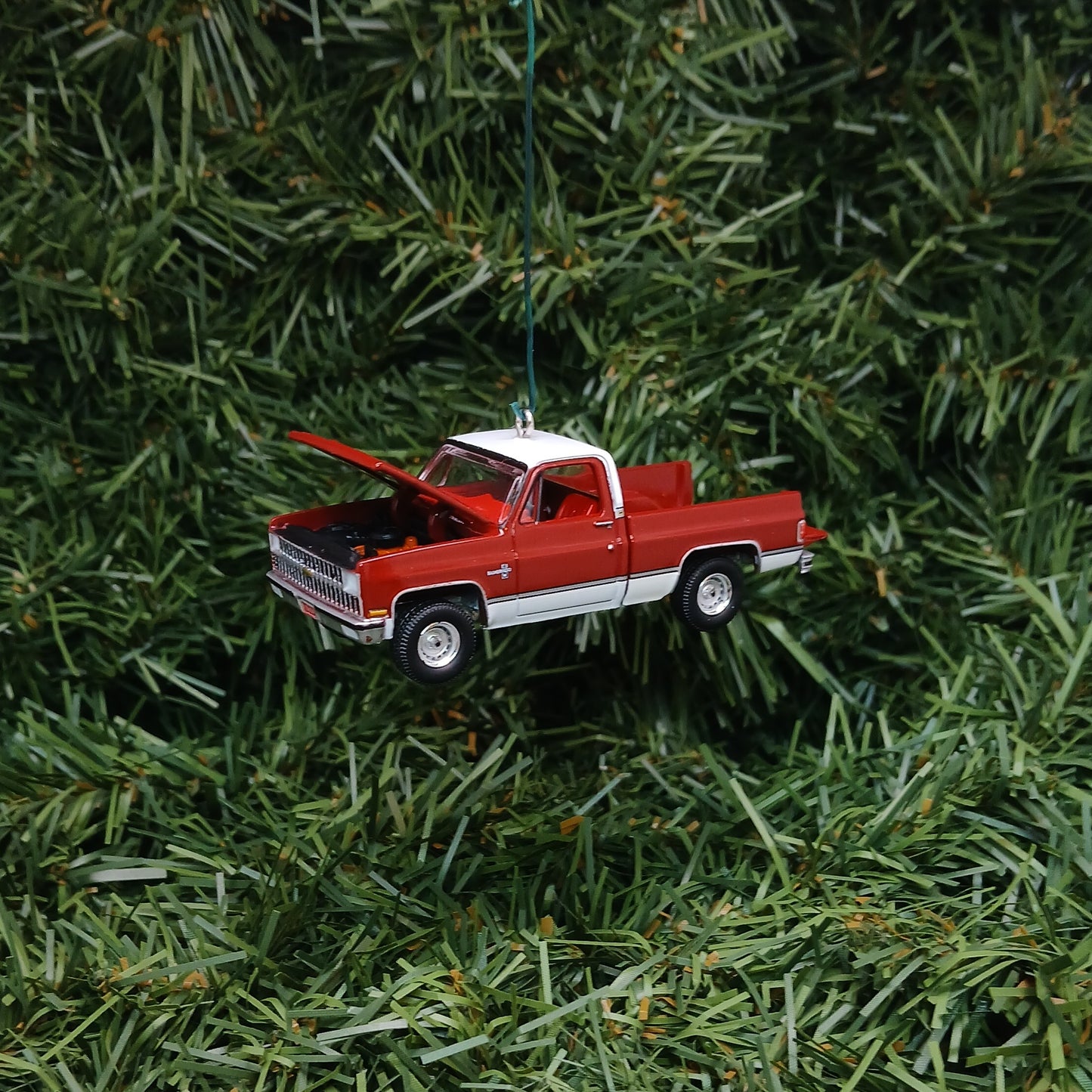 Chevy 1981 C-10 Silverado Ornament Christmas Gift Chevrolet Fleetside Short Bed Truck Carmine Red White