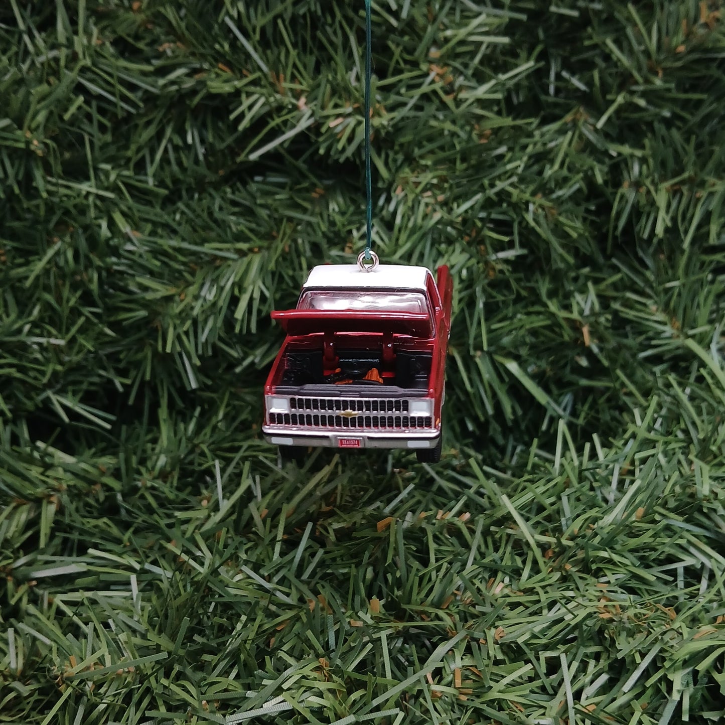 Chevy 1981 C-10 Silverado Ornament Christmas Gift Chevrolet Fleetside Short Bed Truck Carmine Red White