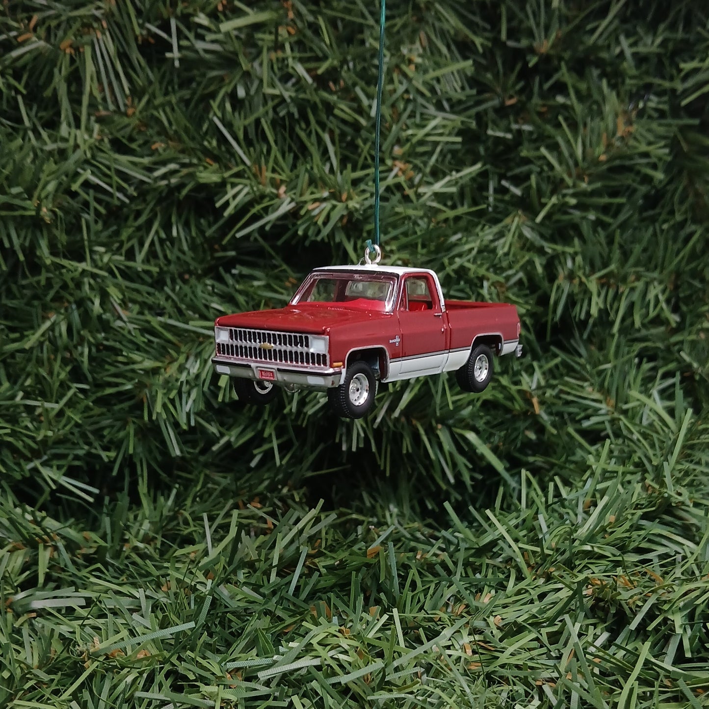 Chevy 1981 C-10 Silverado Ornament Christmas Gift Chevrolet Fleetside Short Bed Truck Carmine Red White