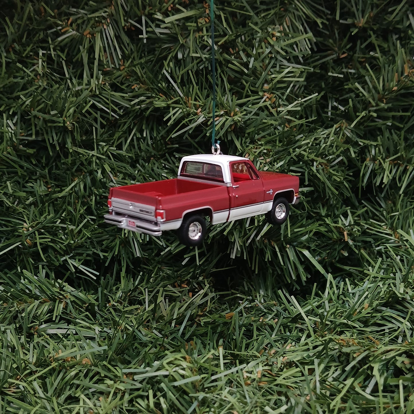 Chevy 1981 C-10 Silverado Ornament Christmas Gift Chevrolet Fleetside Short Bed Truck Carmine Red White