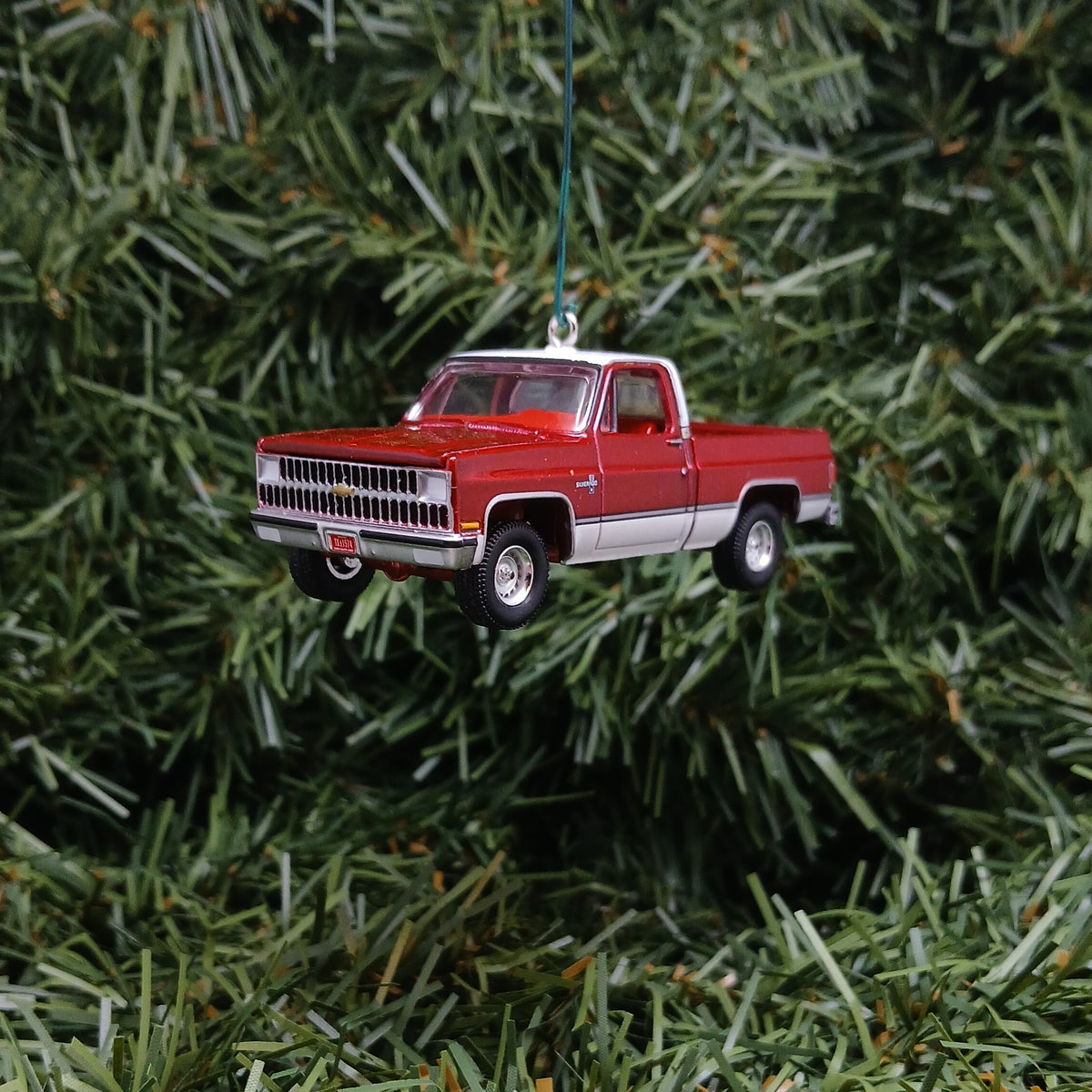 Chevy 1981 C-10 Silverado Ornament Christmas Gift Chevrolet Fleetside Short Bed Truck Red White