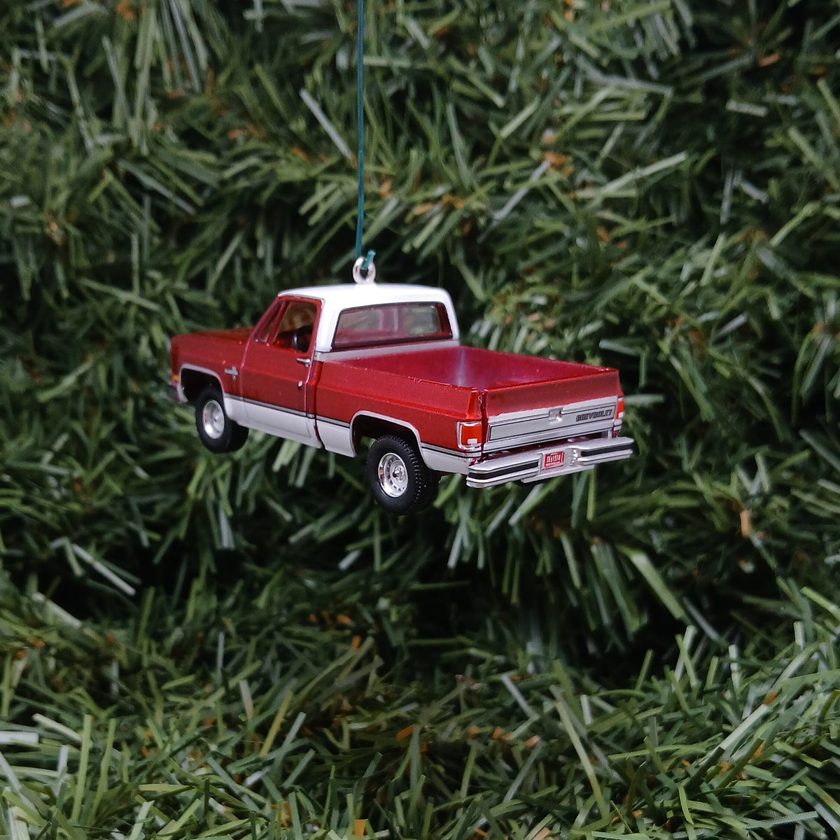 Chevy 1981 C-10 Silverado Ornament Christmas Gift Chevrolet Fleetside Short Bed Truck Red White