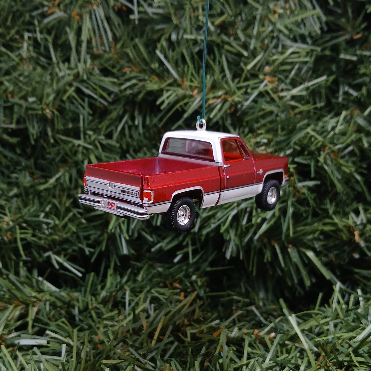 Chevy 1981 C-10 Silverado Ornament Christmas Gift Chevrolet Fleetside Short Bed Truck Red White