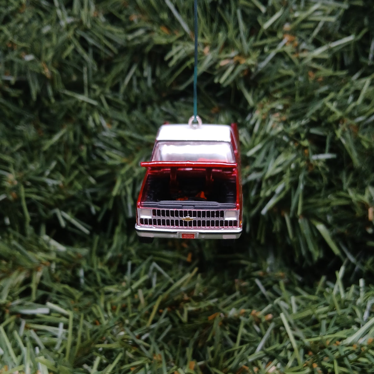Chevy 1981 C-10 Silverado Ornament Christmas Gift Chevrolet Fleetside Short Bed Truck Red White