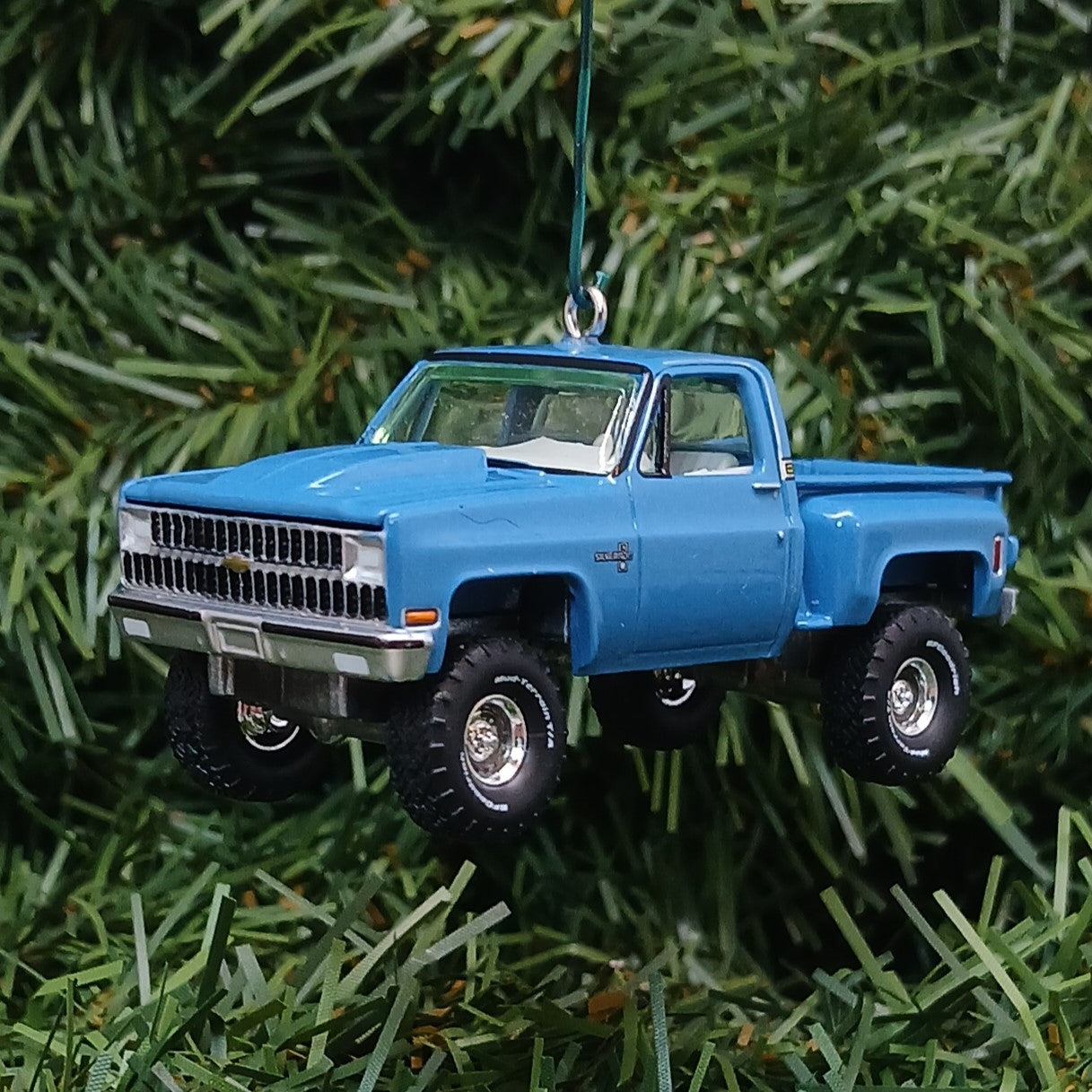 CHEVY SILVERADO Ornament 1981 Christmas Gift Decoration Chevrolet Pickup Truck Medium Blue