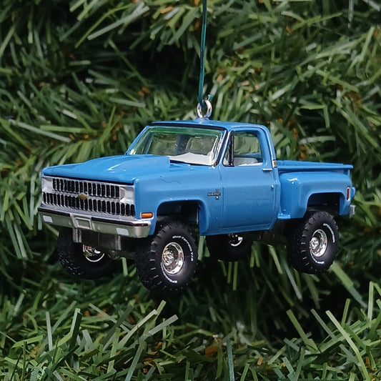 CHEVY SILVERADO Ornament 1981 Christmas Gift Decoration Chevrolet Pickup Truck Medium Blue