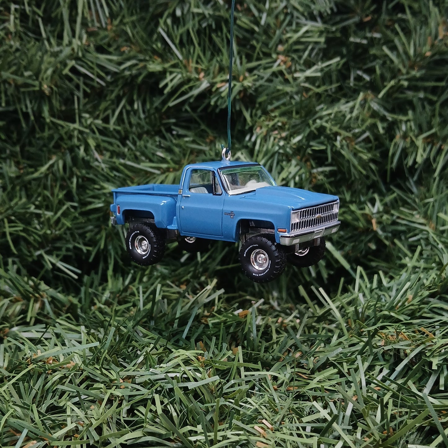 CHEVY SILVERADO Ornament 1981 Christmas Gift Decoration Chevrolet Pickup Truck Medium Blue
