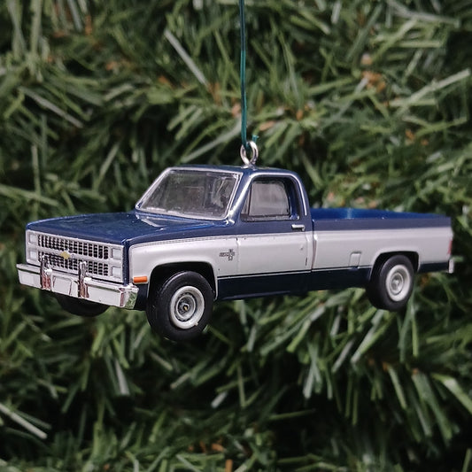 Chevy 1982 C-10 Silverado Ornament Christmas Gift Chevrolet Truck Xmas Decoration Blue/Silver C10
