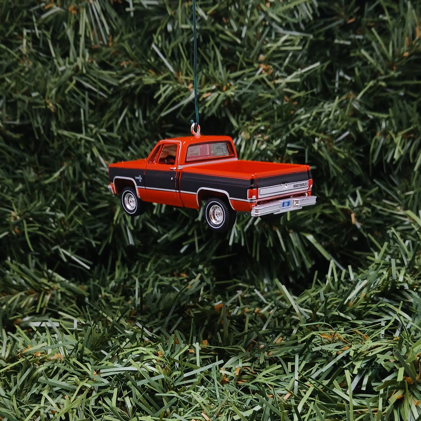 Chevy 1984 C-10 Silverado Ornament Christmas Gift Chevrolet Fleetside Short Bed Truck Red-Orange Black
