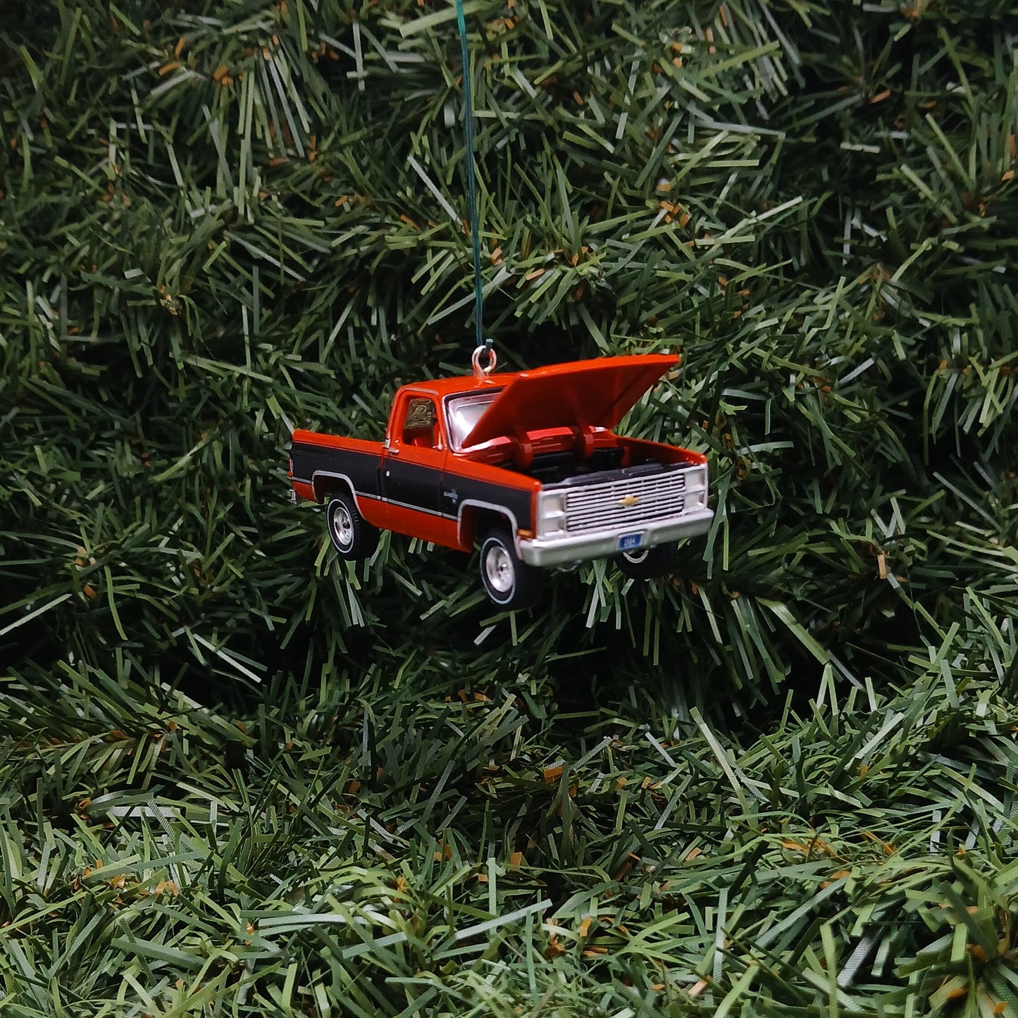 Chevy 1984 C-10 Silverado Ornament Christmas Gift Chevrolet Fleetside Short Bed Truck Red-Orange Black