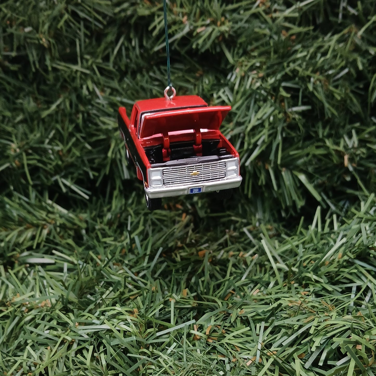 Chevy 1984 C-10 Silverado Ornament Christmas Gift Chevrolet Fleetside Short Bed Truck Red-Orange Black