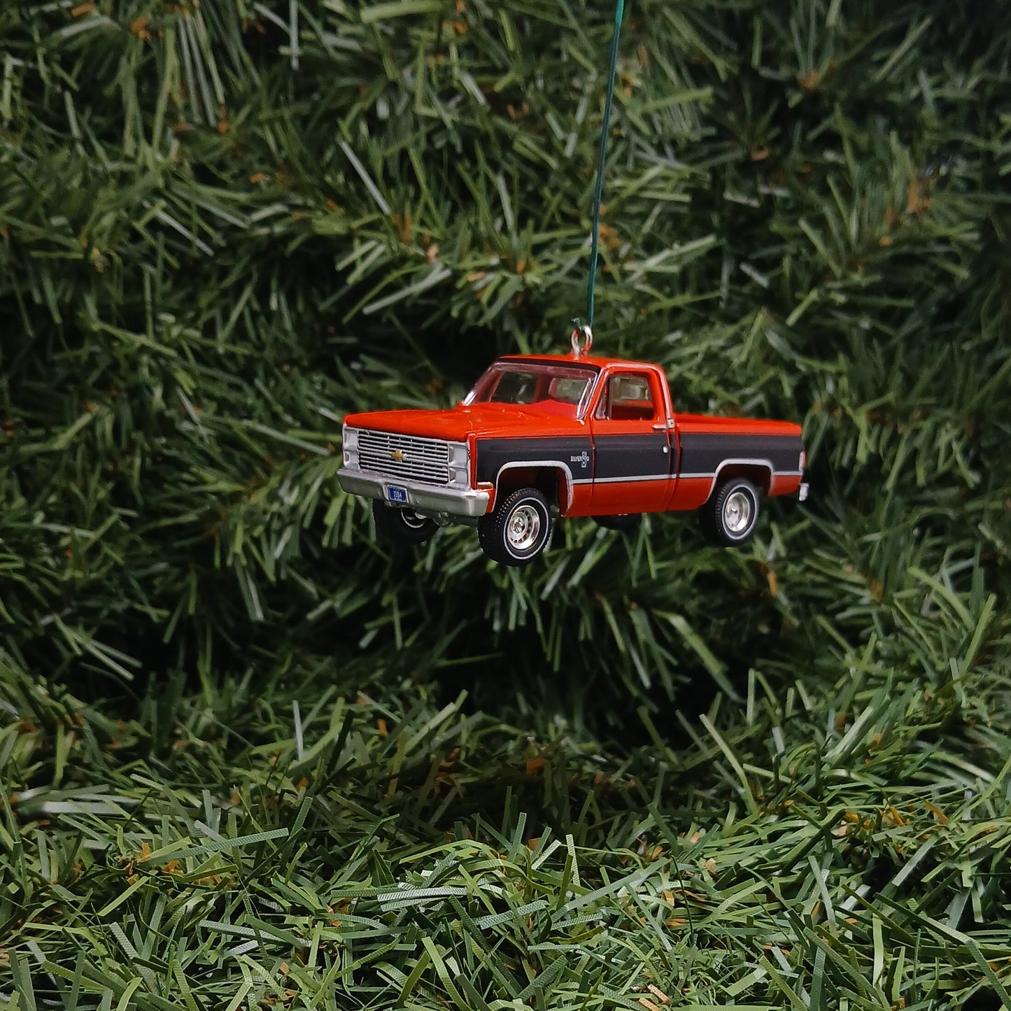 Chevy 1984 C-10 Silverado Ornament Christmas Gift Chevrolet Fleetside Short Bed Truck Red-Orange Black