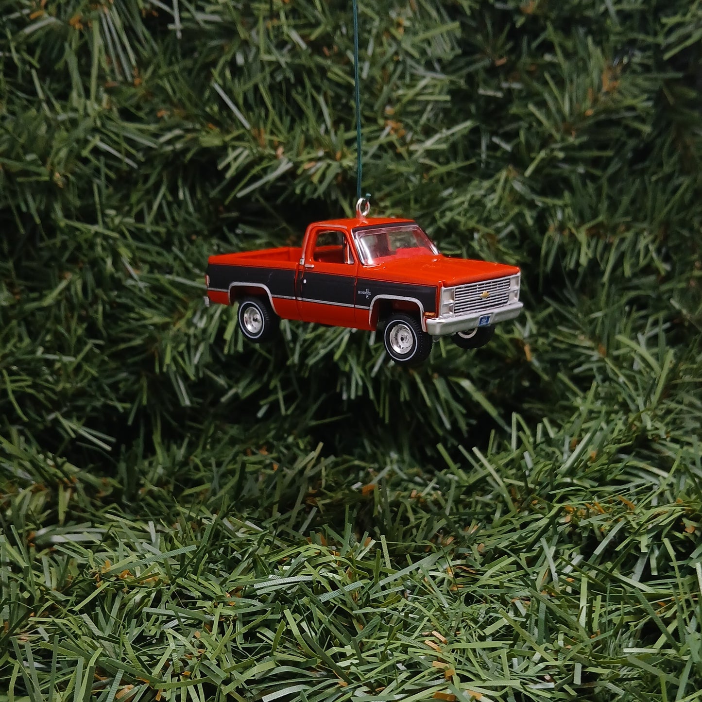 Chevy 1984 C-10 Silverado Ornament Christmas Gift Chevrolet Fleetside Short Bed Truck Red-Orange Black