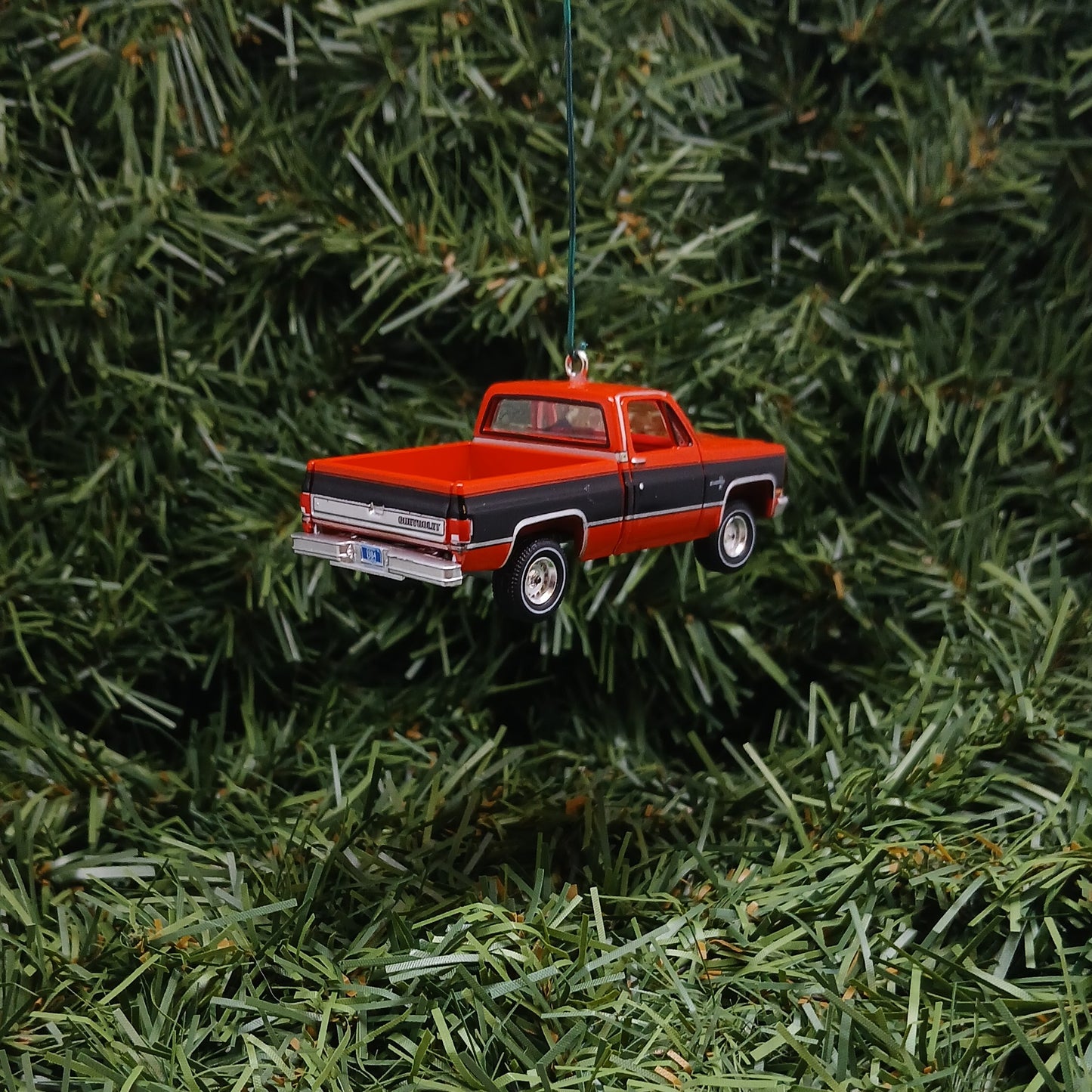 Chevy 1984 C-10 Silverado Ornament Christmas Gift Chevrolet Fleetside Short Bed Truck Red-Orange Black