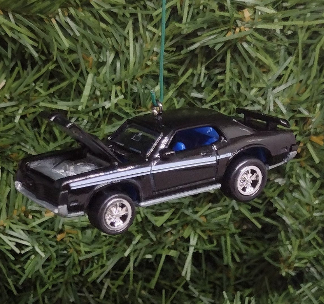 Mercury Cougar Ornament 1969 Eliminator Christmas Tree Decoration Unique Gift Idea Black Hood Opens