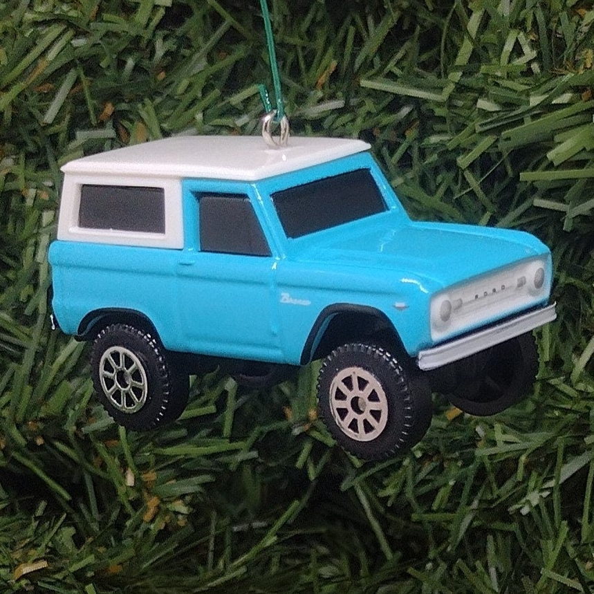 1966 Ford Bronco Christmas ornament fun gift idea for car enthusiast or man cave Xmas tree decoration blue