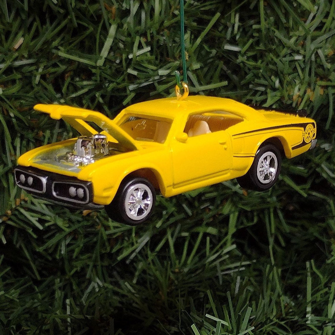 Dodge Super Bee Ornament 1970 Mopar Christmas Tree Decoration Unique Gift Idea Yellow Hood Opens