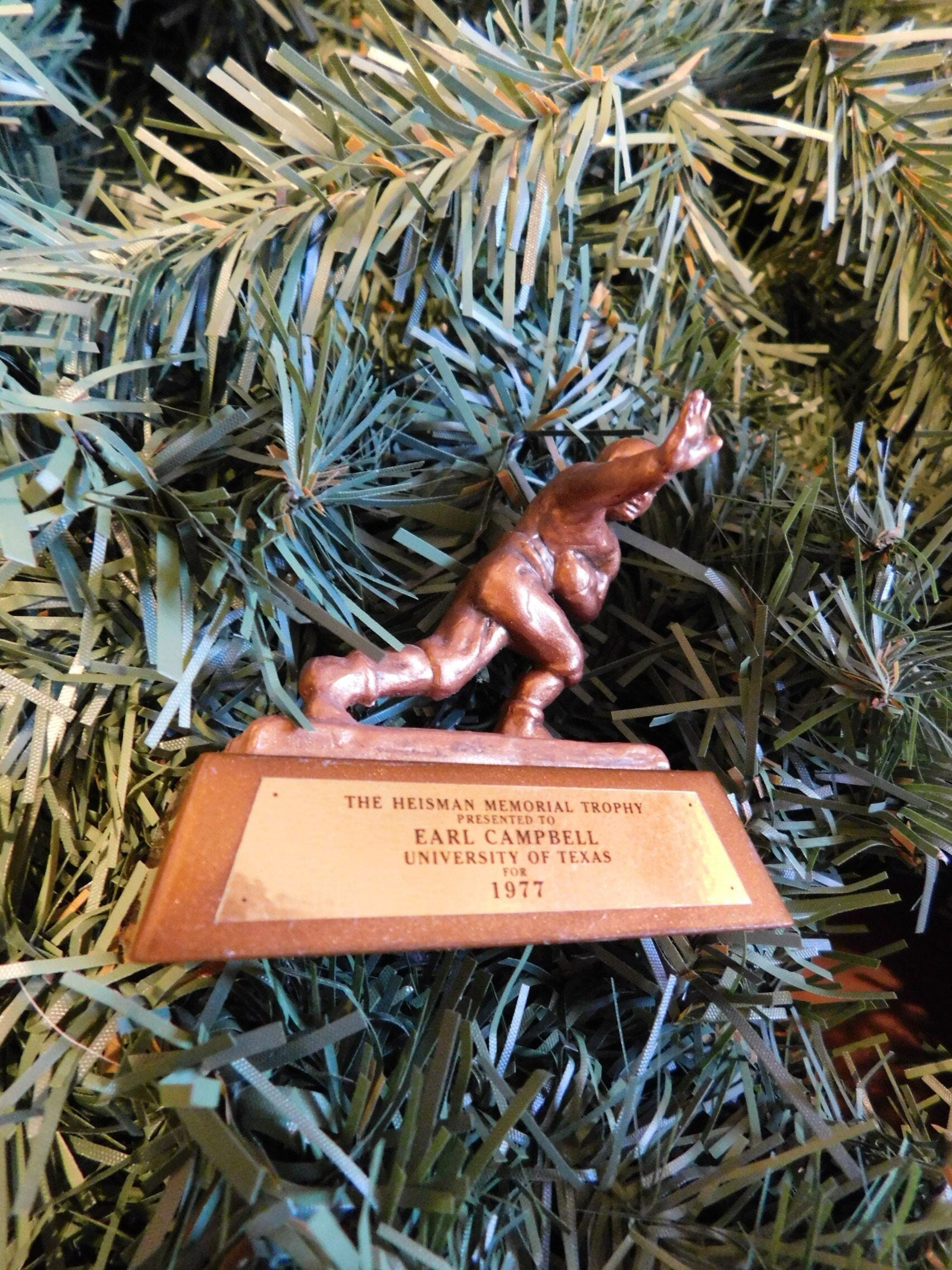 Earl Campbell TEXAS LONGHORNS Christmas tree ornament mini Heisman Trophy xmas ncaa football figure unique gift idea