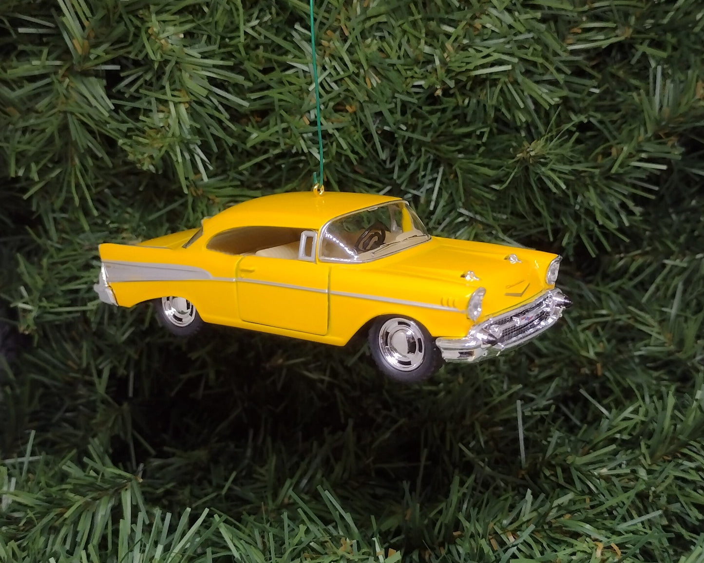 1957 Chevy Bel Air Ornament Christmas Tree Decoration Fun Automotive Xmas Gift Idea 5 inches long Chevrolet yellow