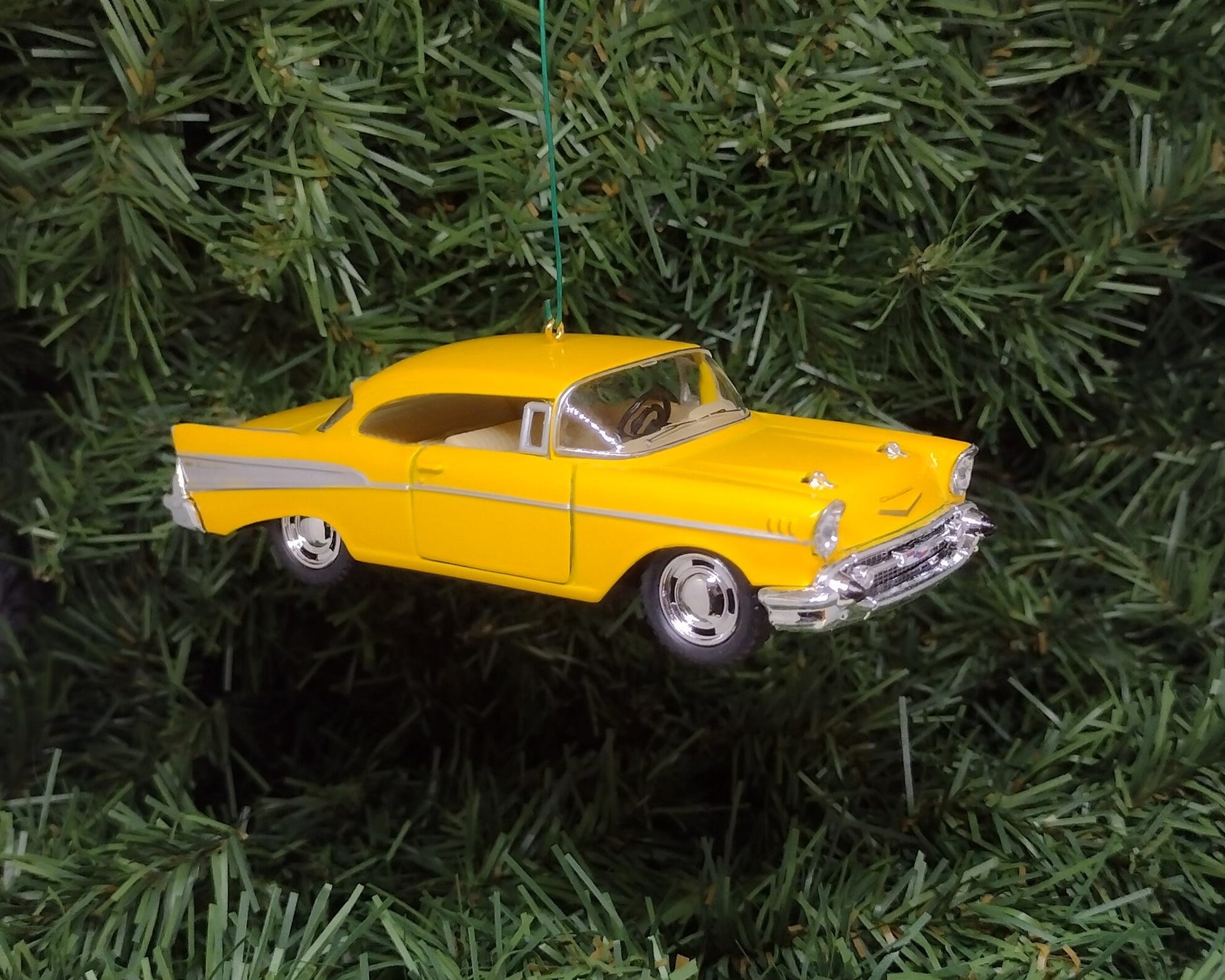 1957 Chevy Bel Air Ornament Christmas Tree Decoration Fun Automotive Xmas Gift Idea 5 inches long Chevrolet yellow