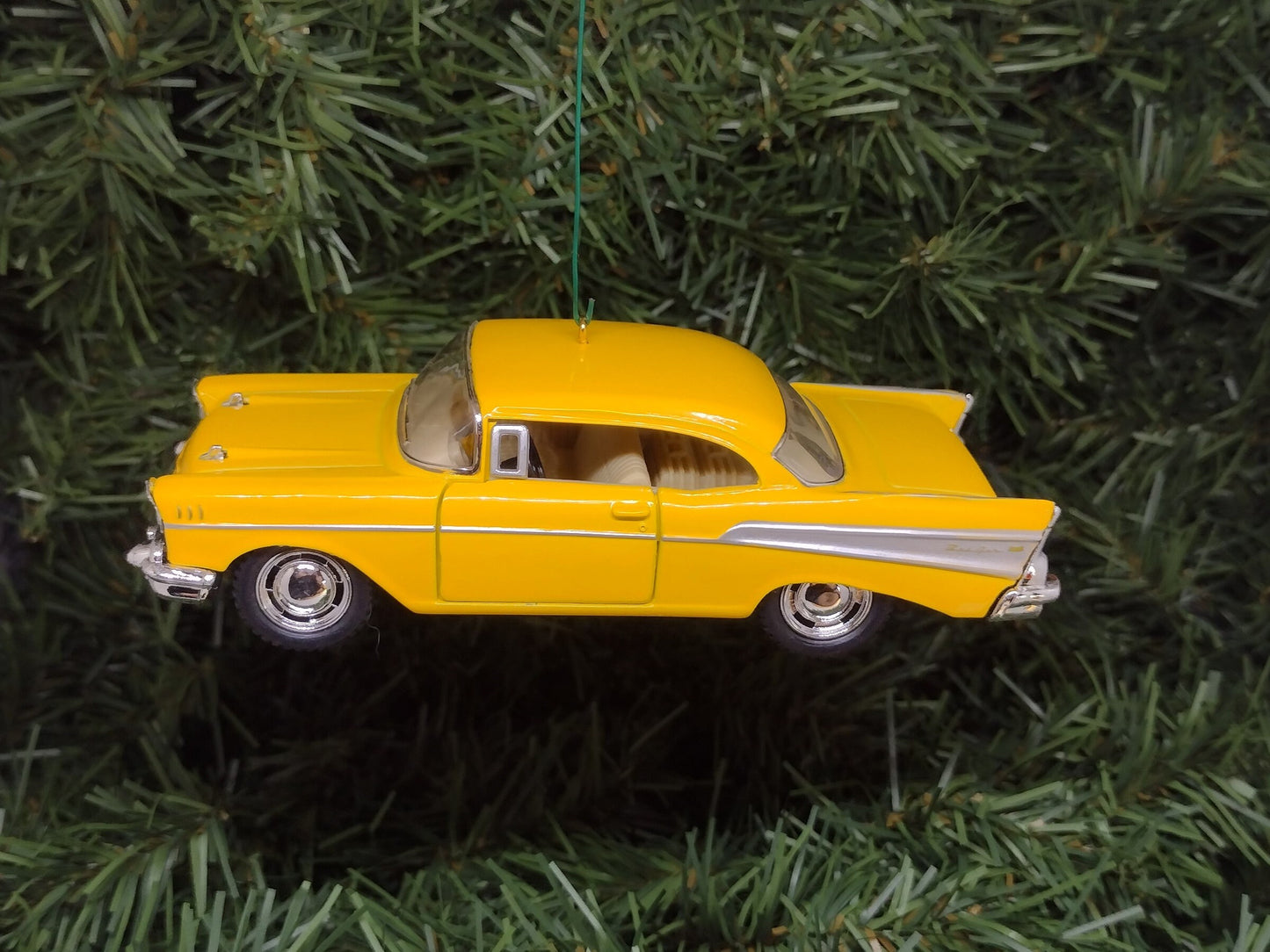 1957 Chevy Bel Air Ornament Christmas Tree Decoration Fun Automotive Xmas Gift Idea 5 inches long Chevrolet yellow