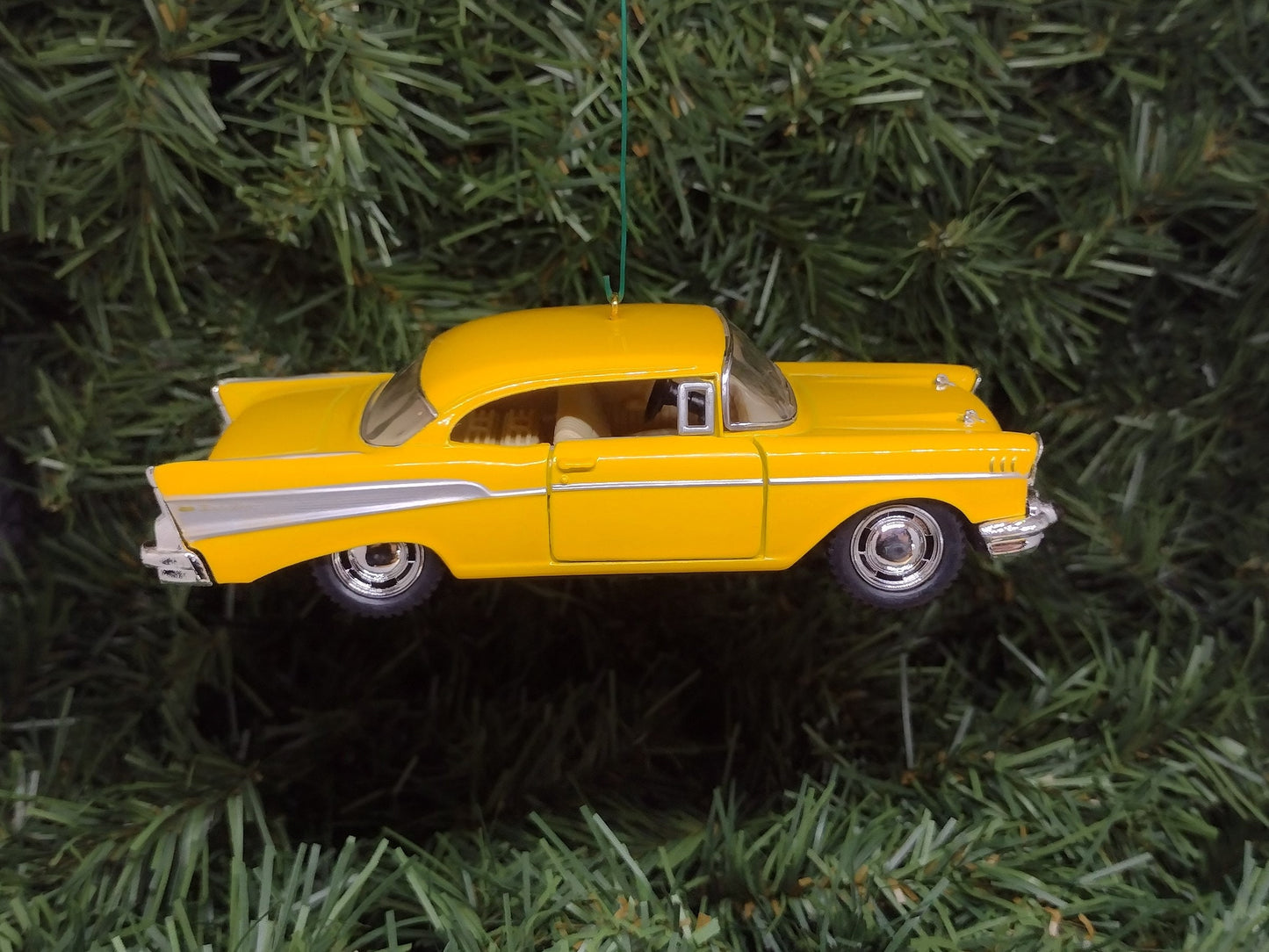 1957 Chevy Bel Air Ornament Christmas Tree Decoration Fun Automotive Xmas Gift Idea 5 inches long Chevrolet yellow