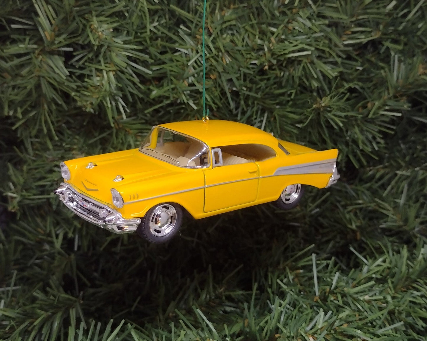 1957 Chevy Bel Air Ornament Christmas Tree Decoration Fun Automotive Xmas Gift Idea 5 inches long Chevrolet yellow