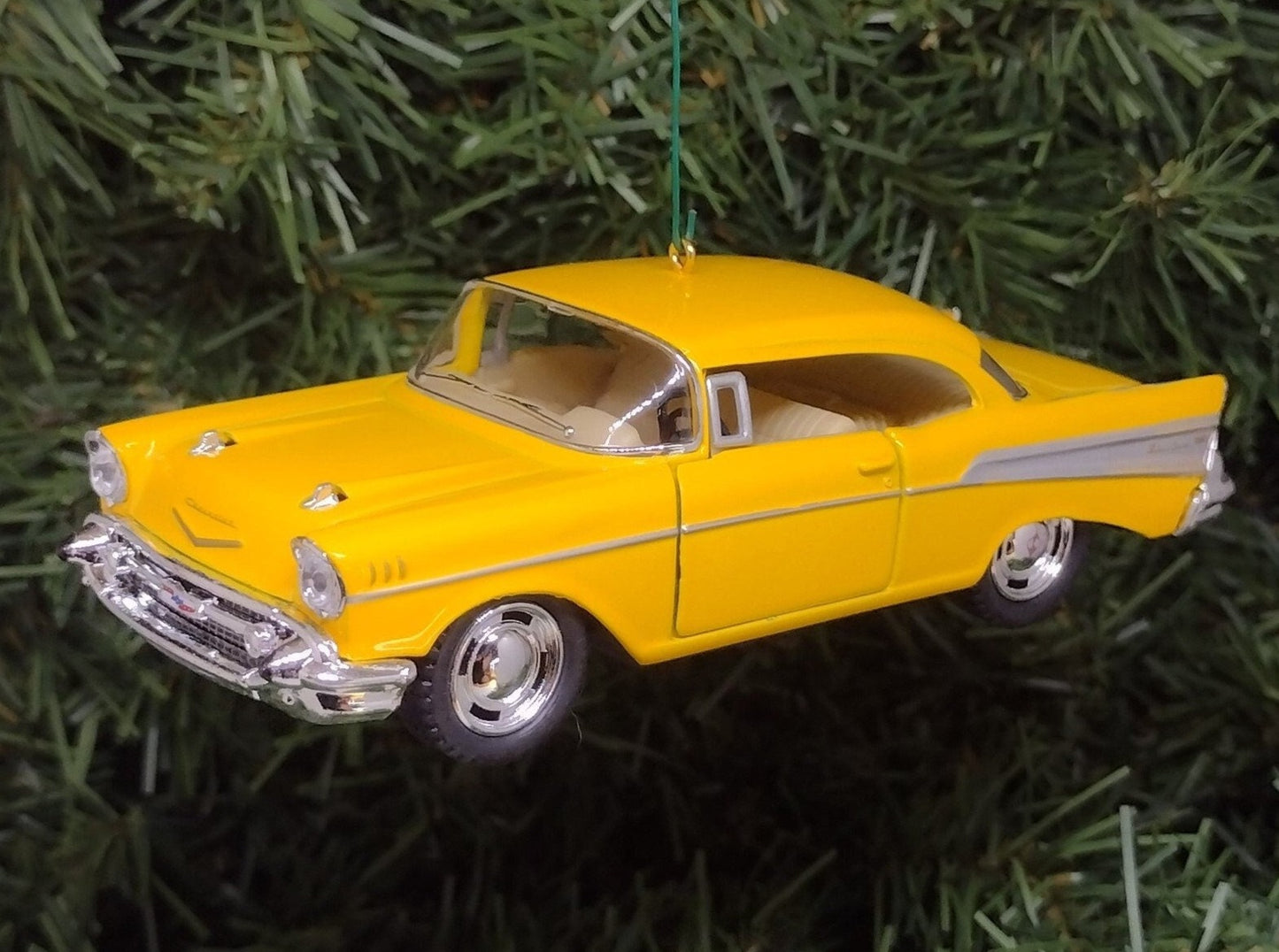 1957 Chevy Bel Air Ornament Christmas Tree Decoration Fun Automotive Xmas Gift Idea 5 inches long Chevrolet yellow