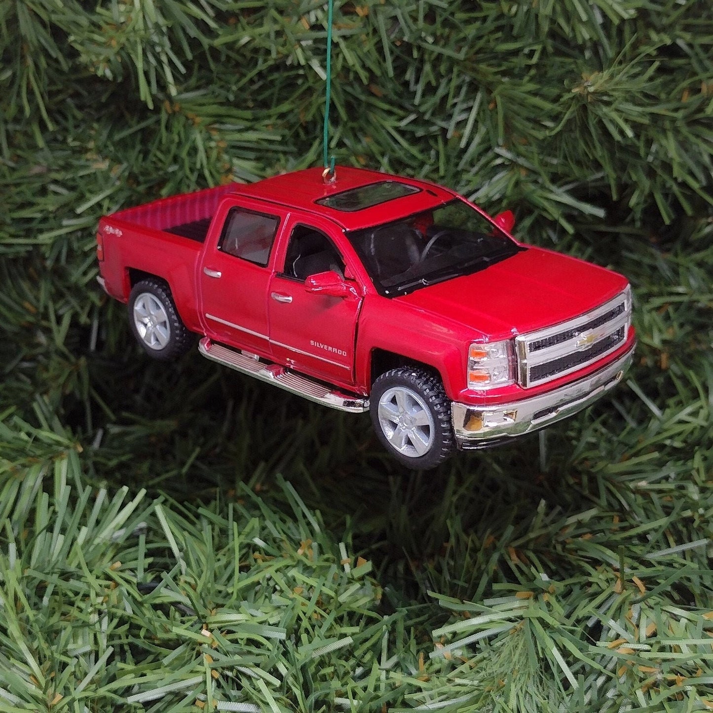 Chevy Silverado Ornament Christmas Tree Decoration Fun Automotive Xmas Gift Idea 5 inches long Chevrolet pickup truck Maroon