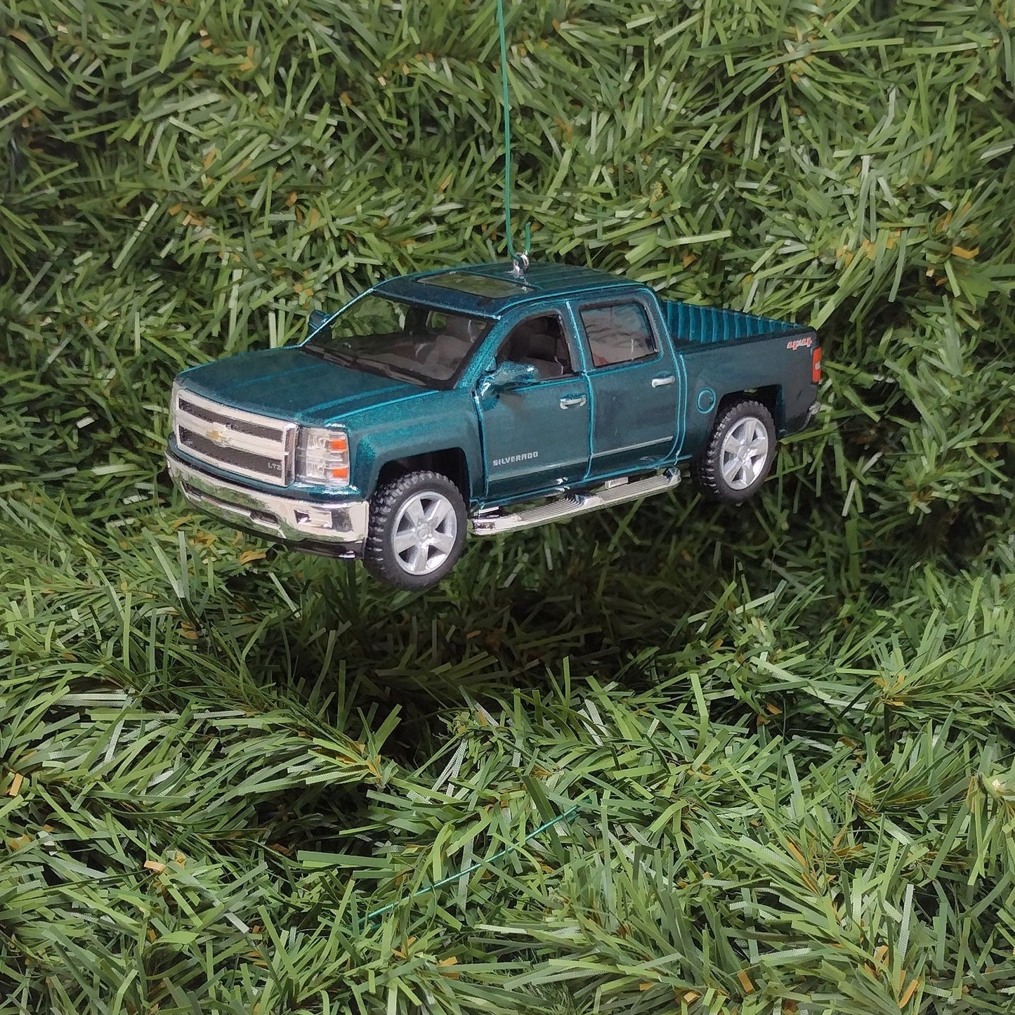 Chevy Silverado Ornament Christmas Tree Decoration Fun Automotive Xmas Gift Idea 5 inches long Green Chevrolet pickup truck