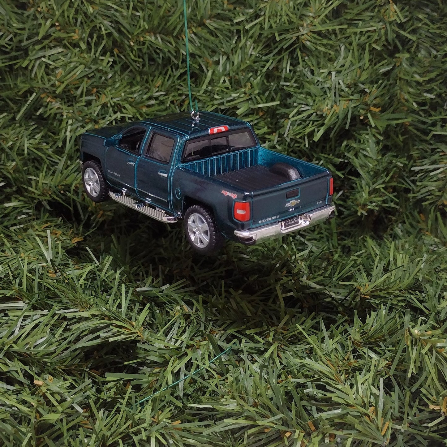 Chevy Silverado Ornament Christmas Tree Decoration Fun Automotive Xmas Gift Idea 5 inches long Green Chevrolet pickup truck