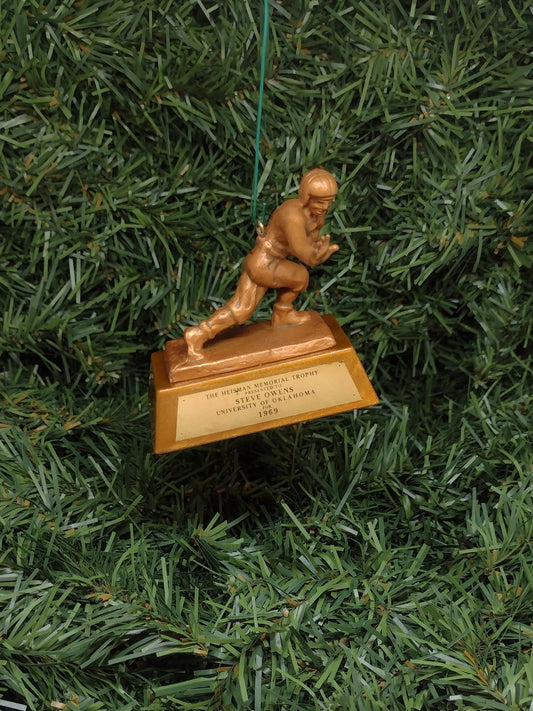 Steve Owens OKLAHOMA SOONERS Christmas tree ornament mini Heisman Trophy xmas ncaa football unique gift idea