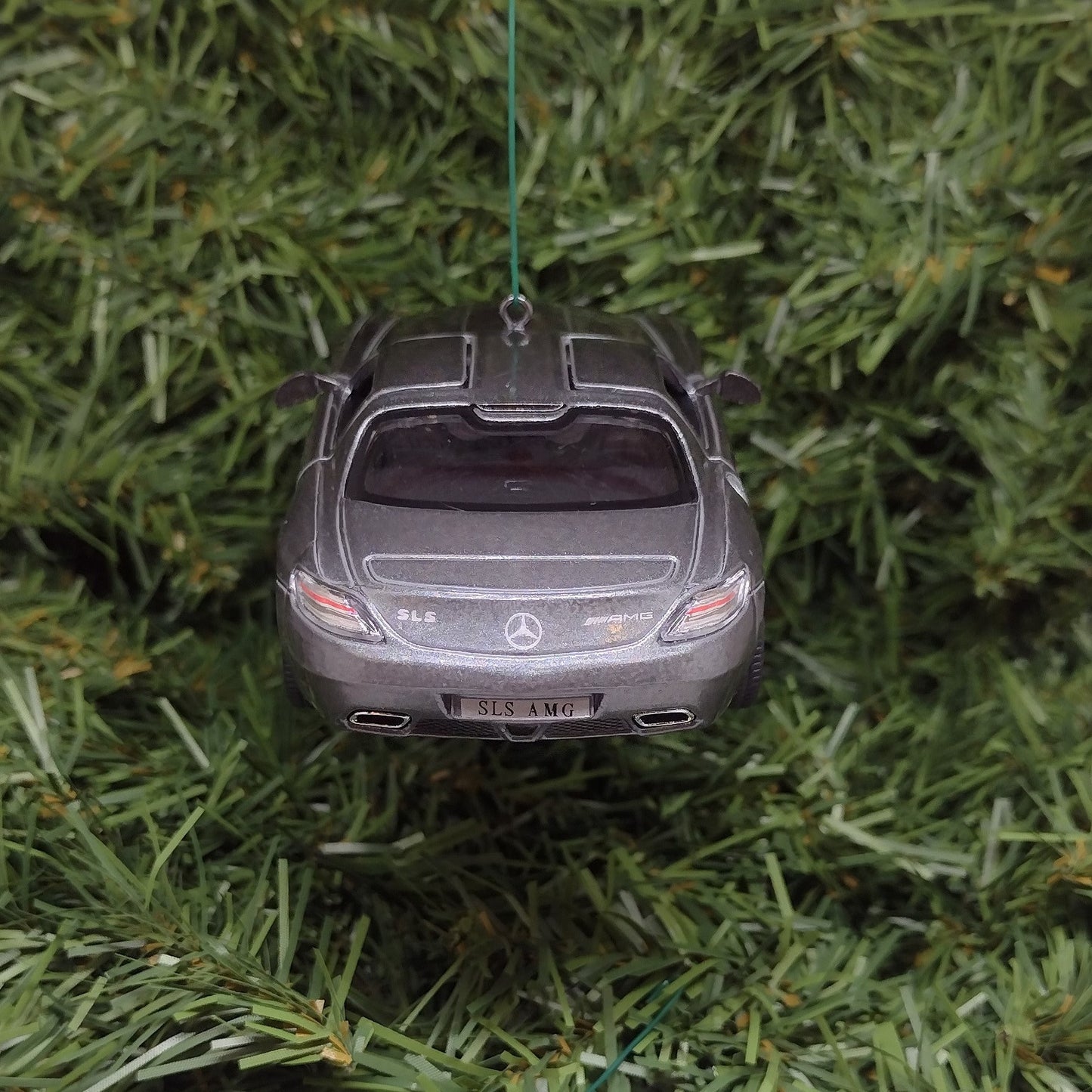 Mercedes SLS AMG Ornament Christmas Tree Decoration Fun Automotive Xmas Gift Idea 5 inches long 2010-2015 Dark Silver