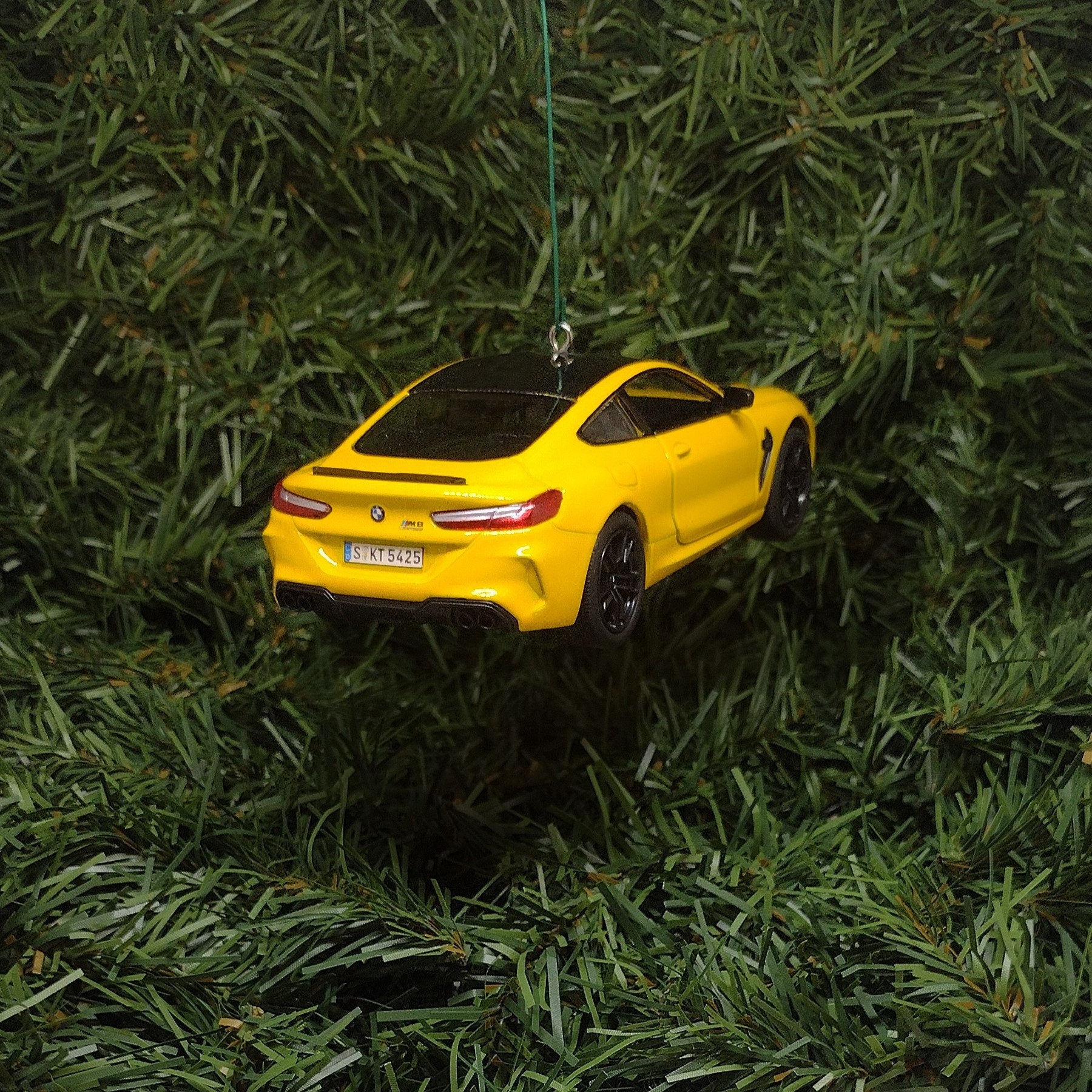 BMW M8 Ornament Christmas Tree Decoration Fun Automotive Xmas Gift Idea 5 inches long Yellow