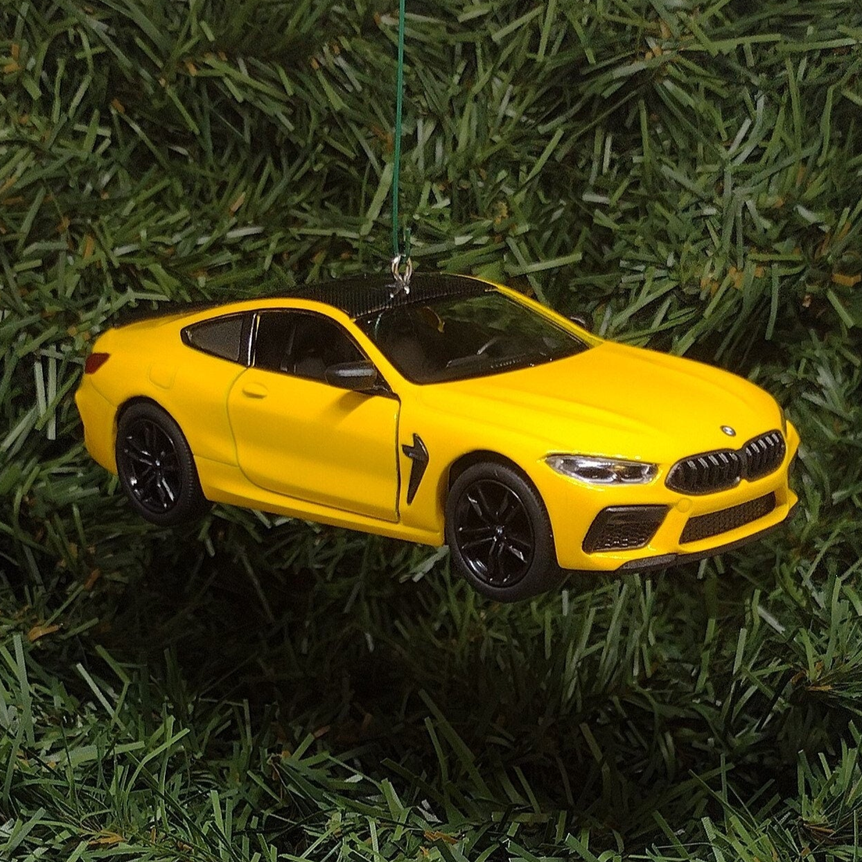 BMW M8 Ornament Christmas Tree Decoration Fun Automotive Xmas Gift Idea 5 inches long Yellow