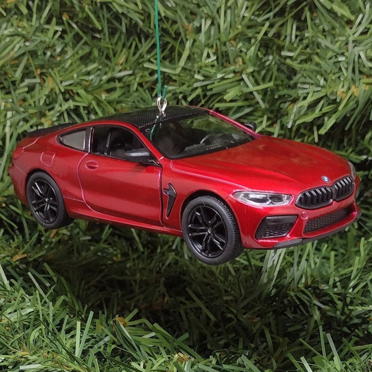 BMW M8 Ornament Christmas Tree Decoration Fun Automotive Xmas Gift Idea 5 inches long Maroon