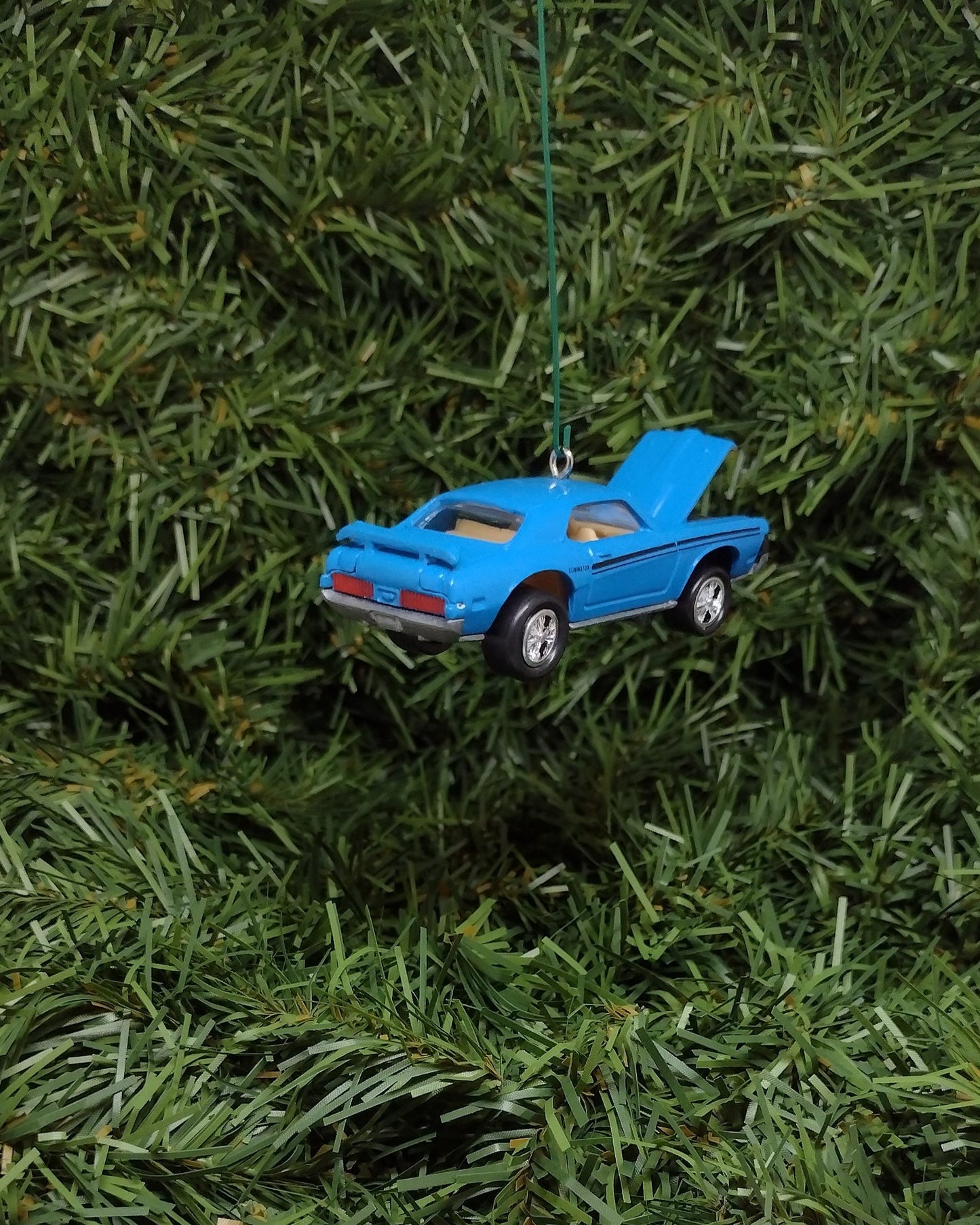 Mercury Cougar Ornament 1969 Eliminator Christmas Tree Decoration Unique Gift Idea Blue Hood Opens