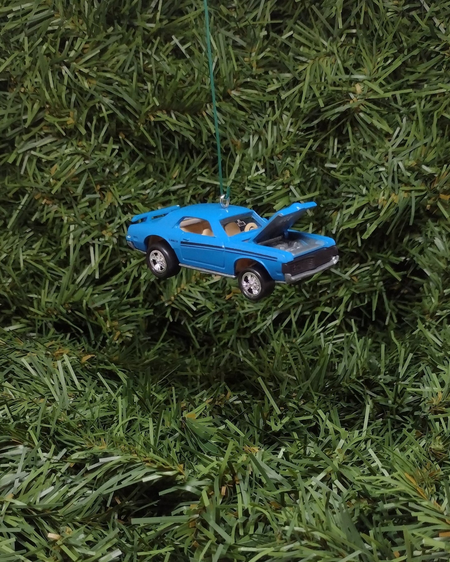 Mercury Cougar Ornament 1969 Eliminator Christmas Tree Decoration Unique Gift Idea Blue Hood Opens