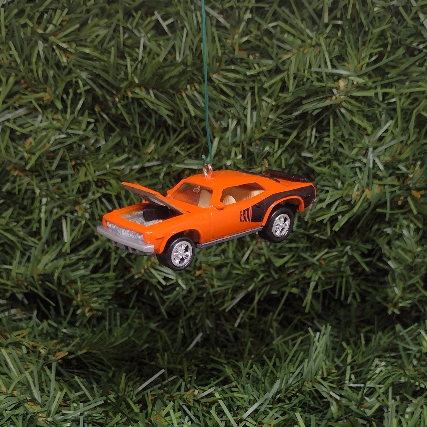 Plymouth Barracuda Ornament 1971 Hemi Cuda Mopar Christmas Tree Decoration Unique Gift Idea Orange Hood Opens